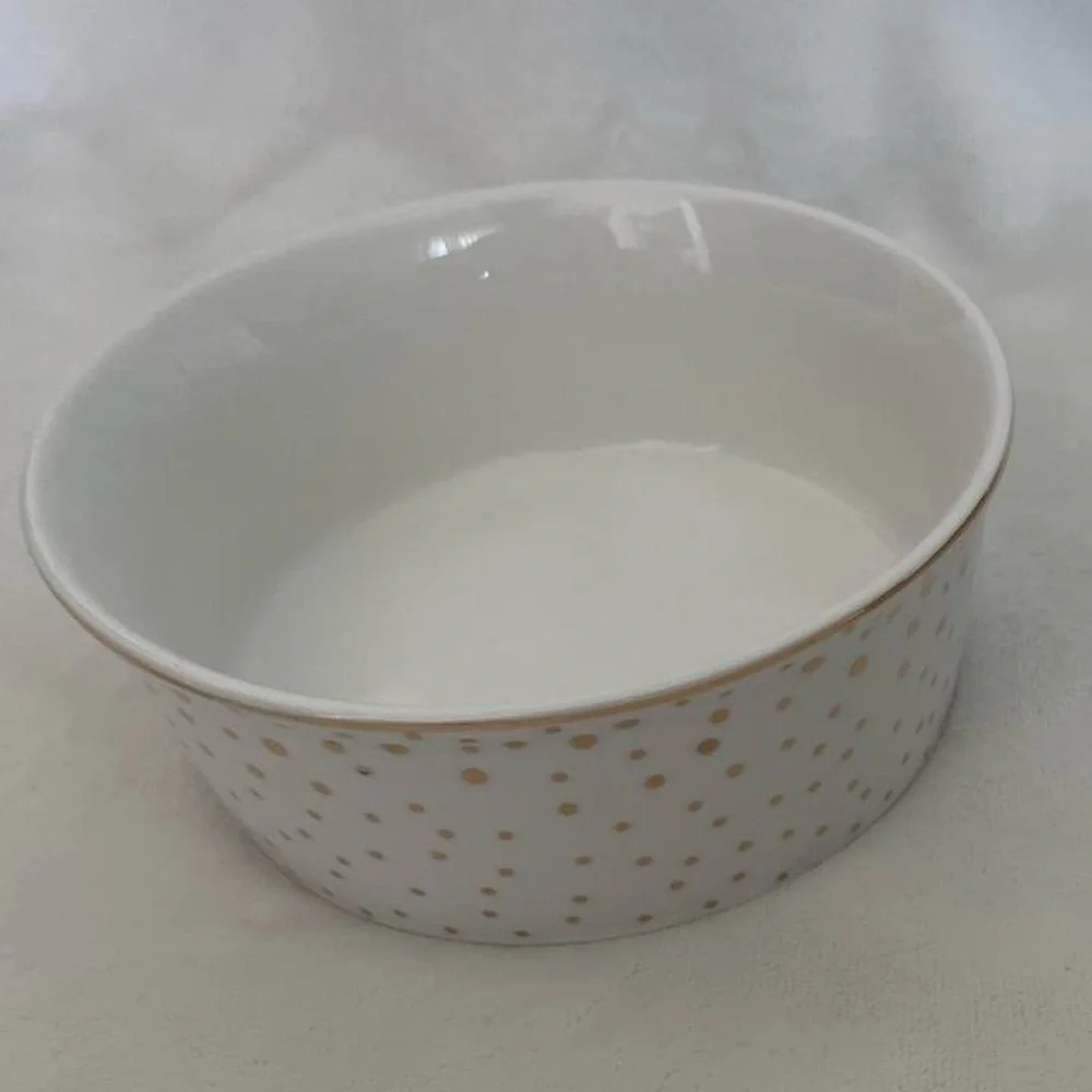 White and gold set of two dog bowls